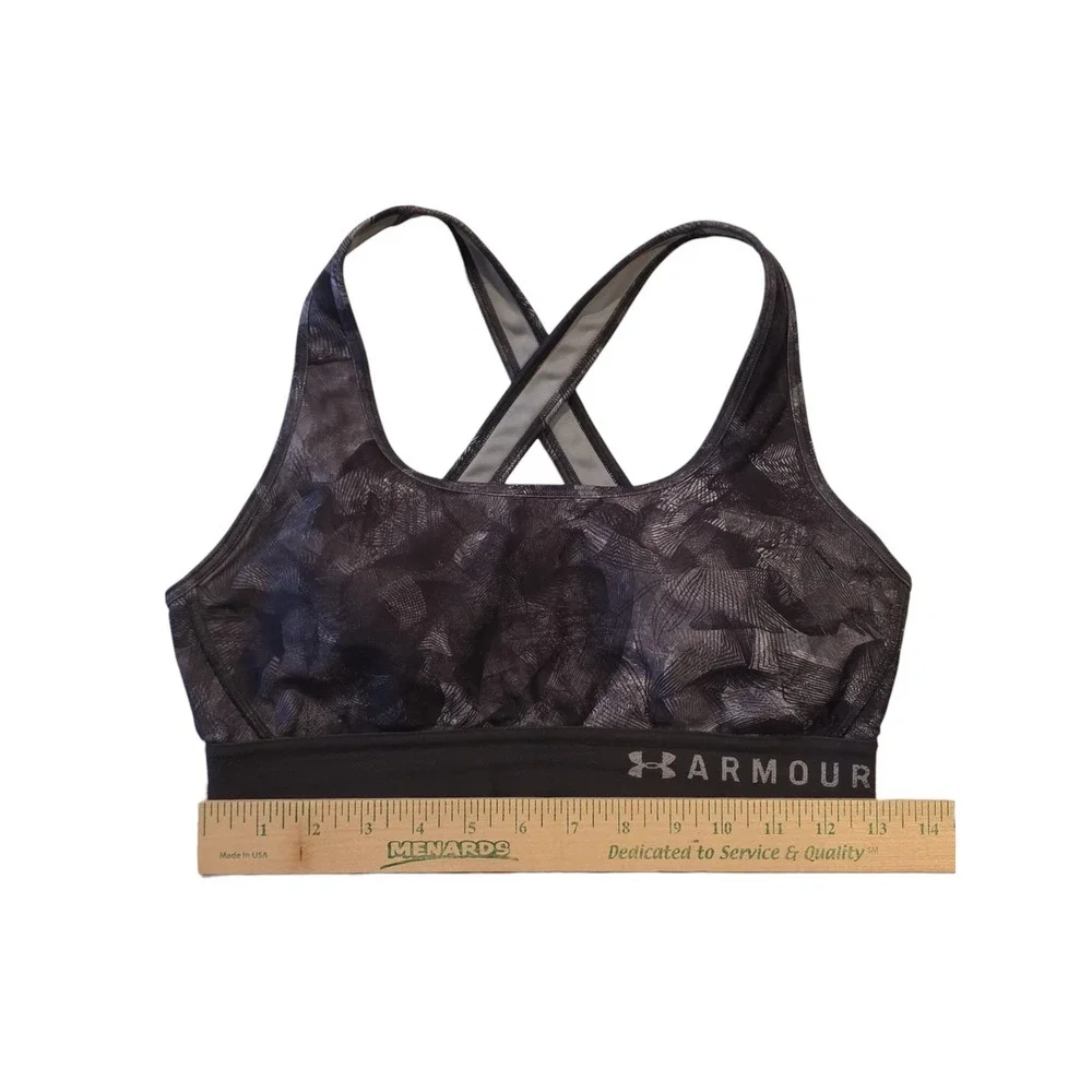 Under Armour Compression Sports Bra Womens MD Crossback Black Gray Print